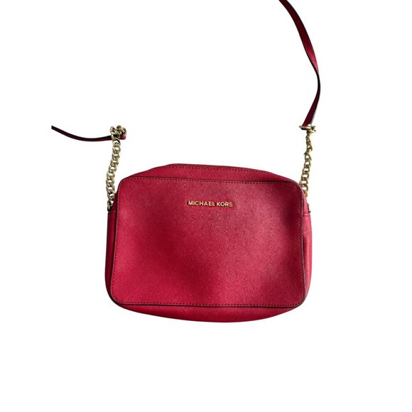 MICHAEL KORS  Red Saffiano Leather Gold Chain Crossbody Bag - Picture 2 of 13